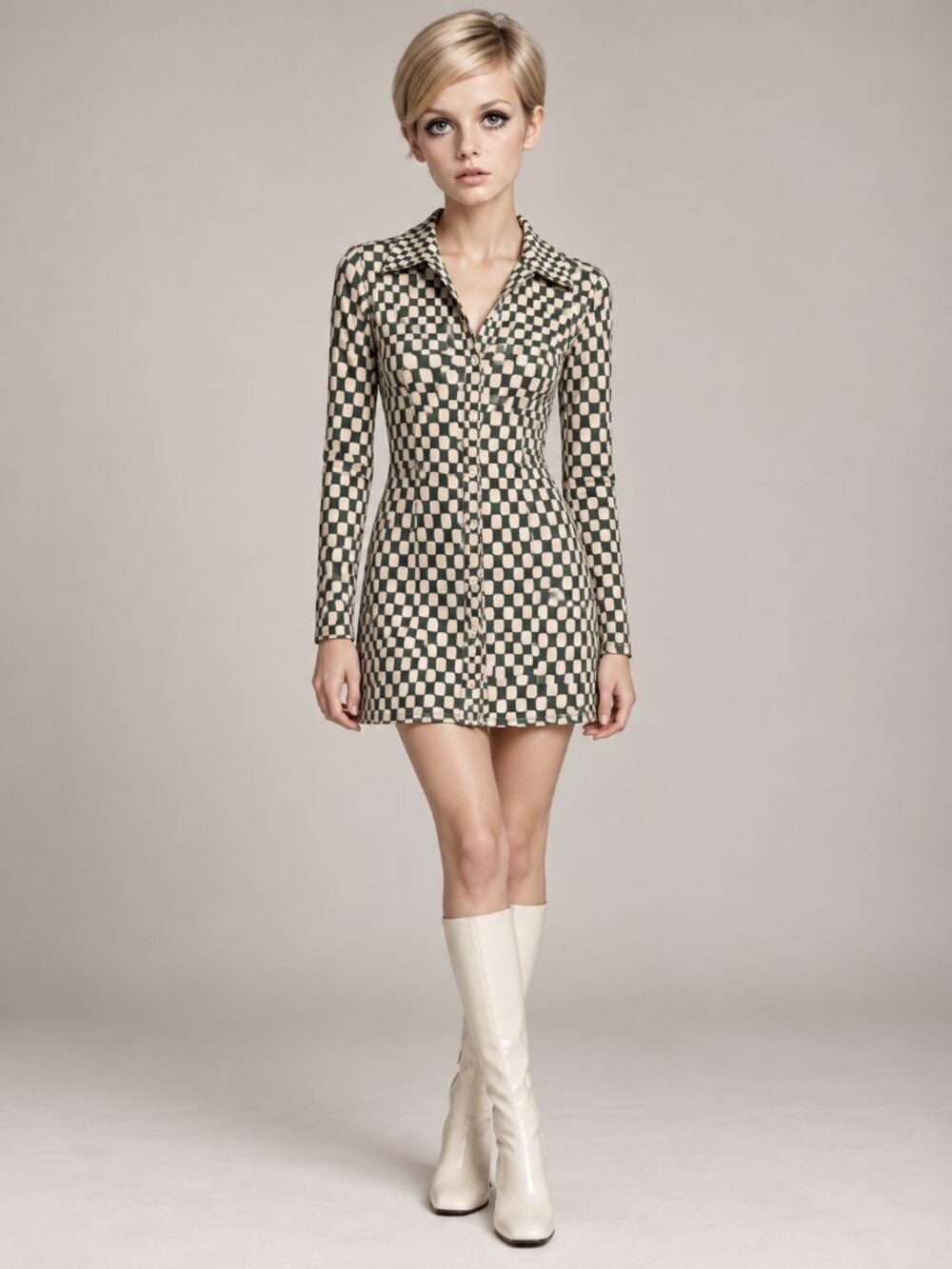 Abercrombie & Fitch Green Cream Checkerboard Button Front Dress XS